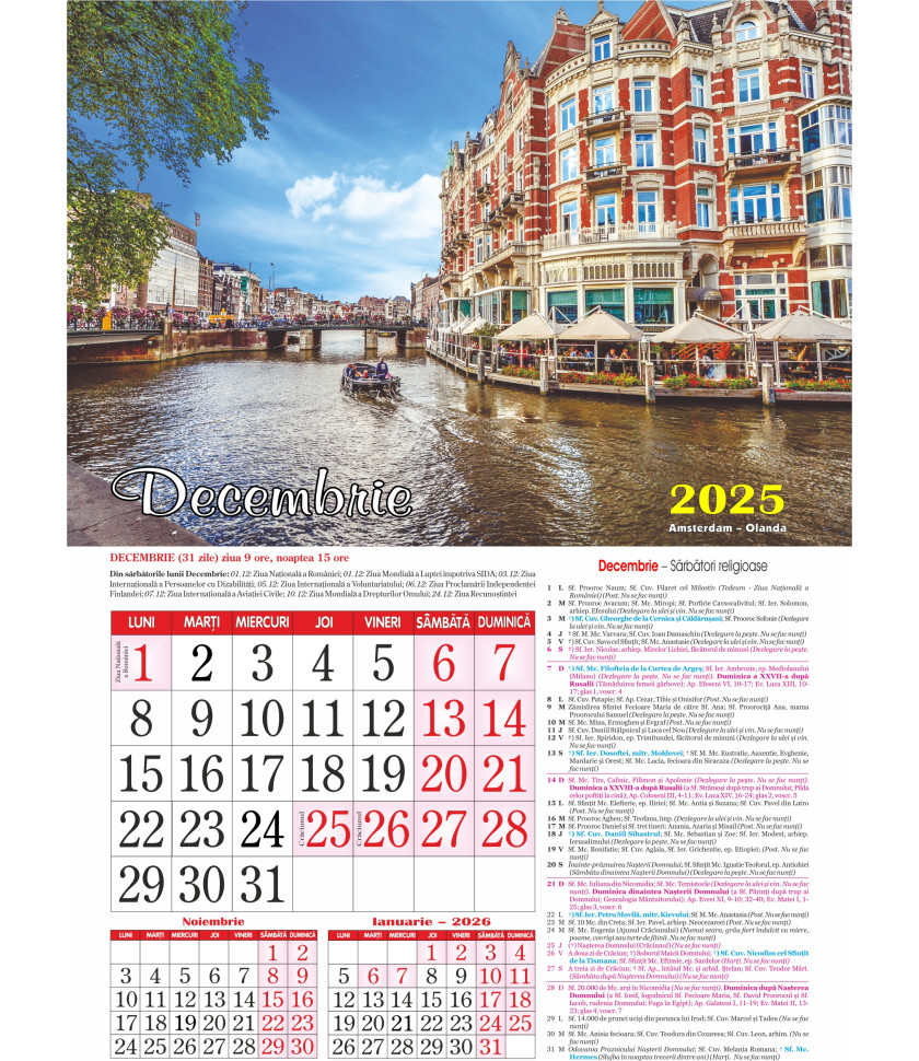 CALENDAR Orase 2025  - CALENDAR CU SPIRA FORMAT A3